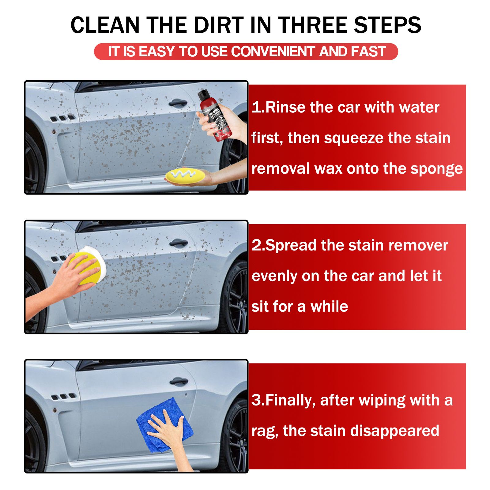 Car Fast-Acting Stain Remover Wax,Paste Formula Does Wot Eurt Car Prunt To Incbease The Brigmtmess,Automotive Remove Stubborn Stains Cleaning,Does Not Damage The Car Paint,Wipe Clean