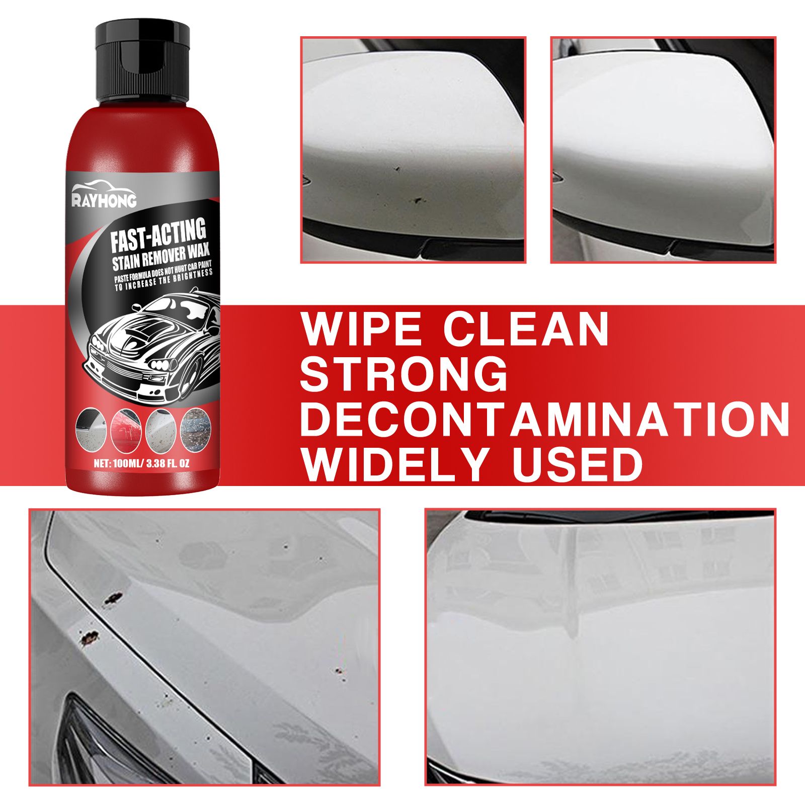 Car Fast-Acting Stain Remover Wax,Paste Formula Does Wot Eurt Car Prunt To Incbease The Brigmtmess,Automotive Remove Stubborn Stains Cleaning,Does Not Damage The Car Paint,Wipe Clean