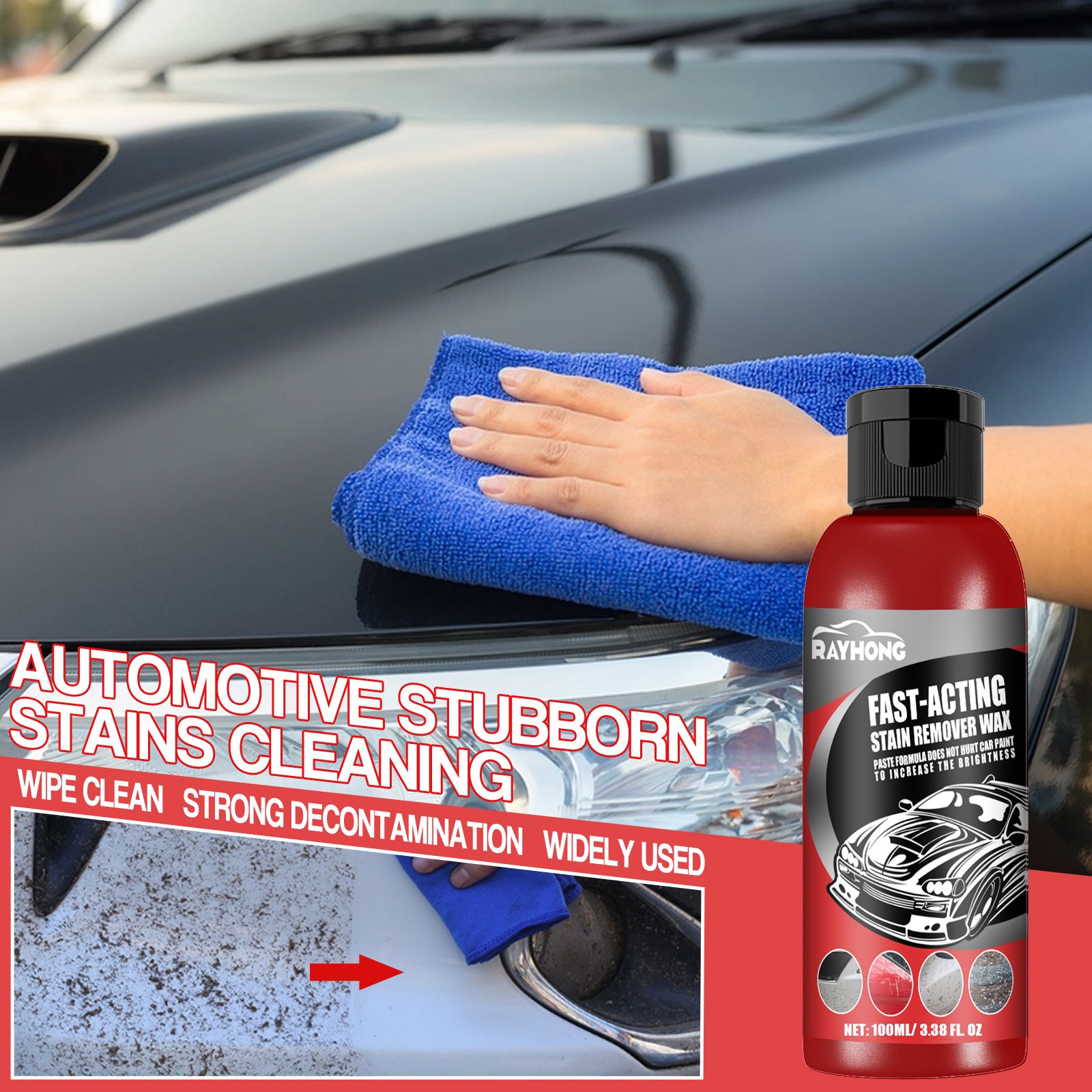Car Fast-Acting Stain Remover Wax,Paste Formula Does Wot Eurt Car Prunt To Incbease The Brigmtmess,Automotive Remove Stubborn Stains Cleaning,Does Not Damage The Car Paint,Wipe Clean