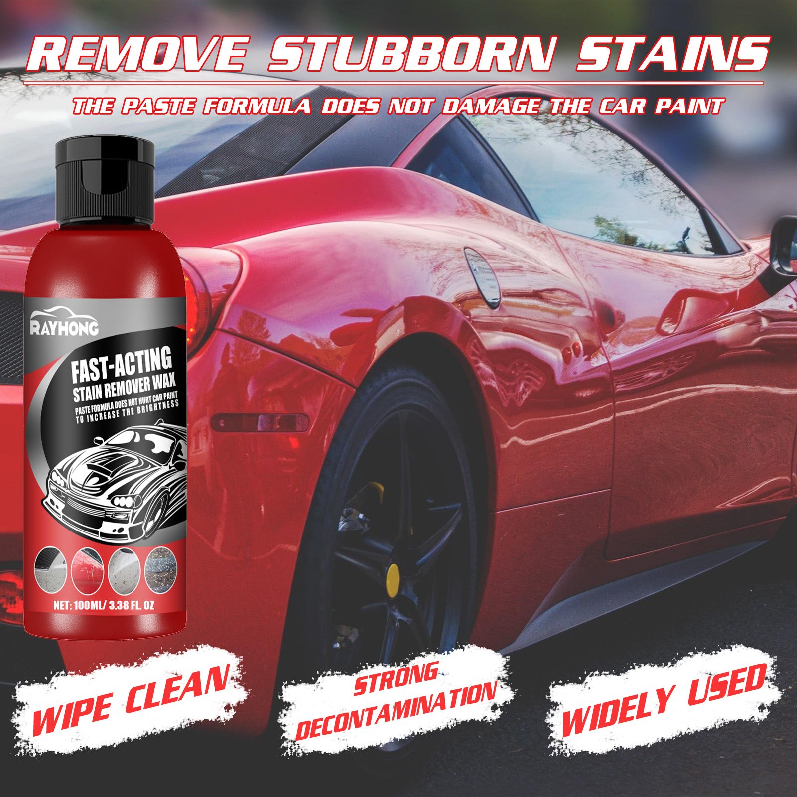 Car Fast-Acting Stain Remover Wax,Paste Formula Does Wot Eurt Car Prunt To Incbease The Brigmtmess,Automotive Remove Stubborn Stains Cleaning,Does Not Damage The Car Paint,Wipe Clean