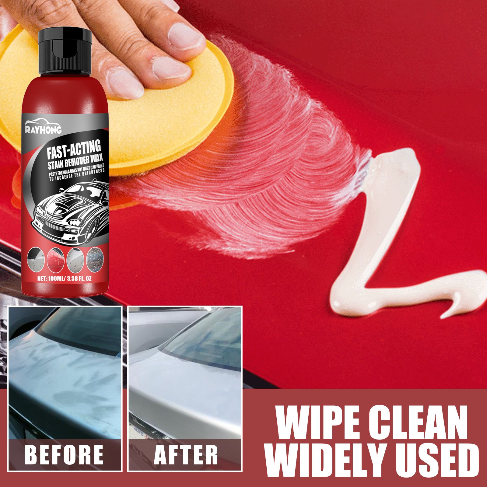 Car Fast-Acting Stain Remover Wax,Paste Formula Does Wot Eurt Car Prunt To Incbease The Brigmtmess,Automotive Remove Stubborn Stains Cleaning,Does Not Damage The Car Paint,Wipe Clean