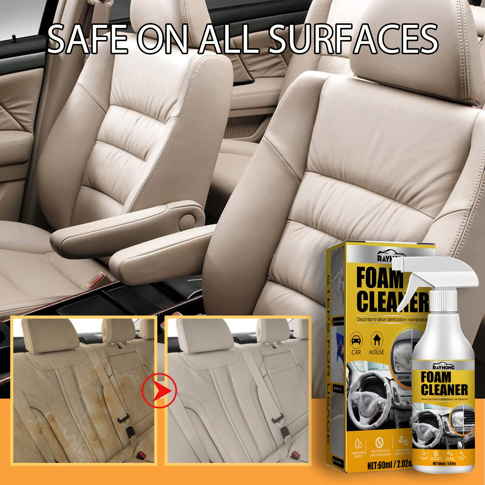 Car Foam Cleaner,Automotive Erobic Foam Cleaning,Safe On All Surfaces,Mild And Non-rritating,more Environmentally Friendly,Natural Without Corrosion,Mild Without Irritation