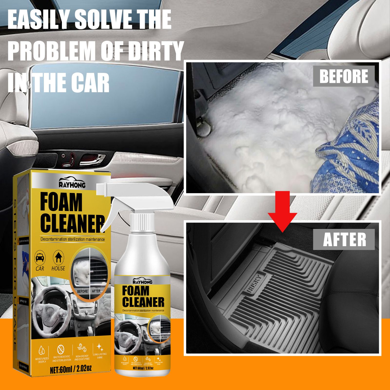 Car Foam Cleaner,Automotive Erobic Foam Cleaning,Safe On All Surfaces,Mild And Non-rritating,more Environmentally Friendly,Natural Without Corrosion,Mild Without Irritation