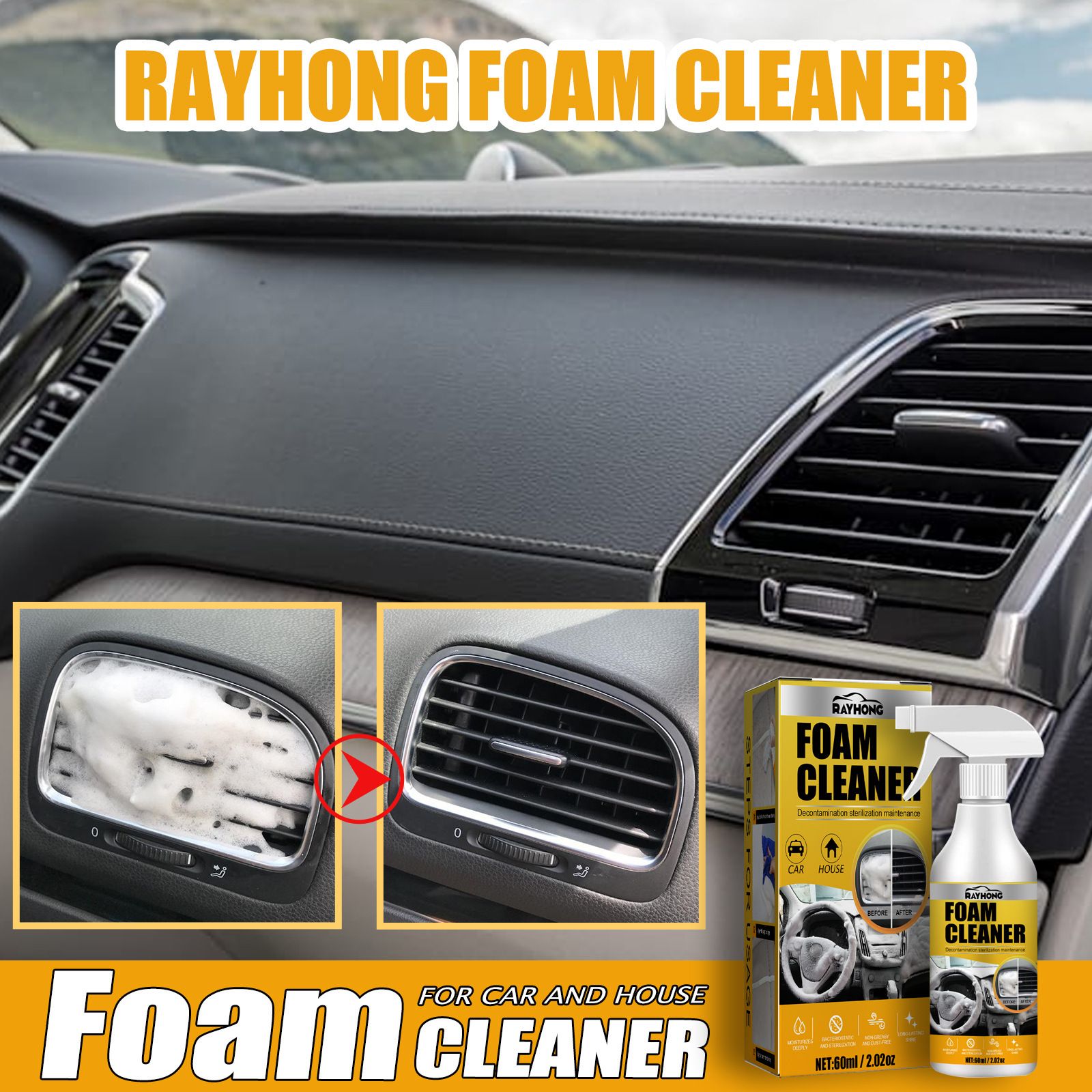 Car Foam Cleaner,Automotive Erobic Foam Cleaning,Safe On All Surfaces,Mild And Non-rritating,more Environmentally Friendly,Natural Without Corrosion,Mild Without Irritation