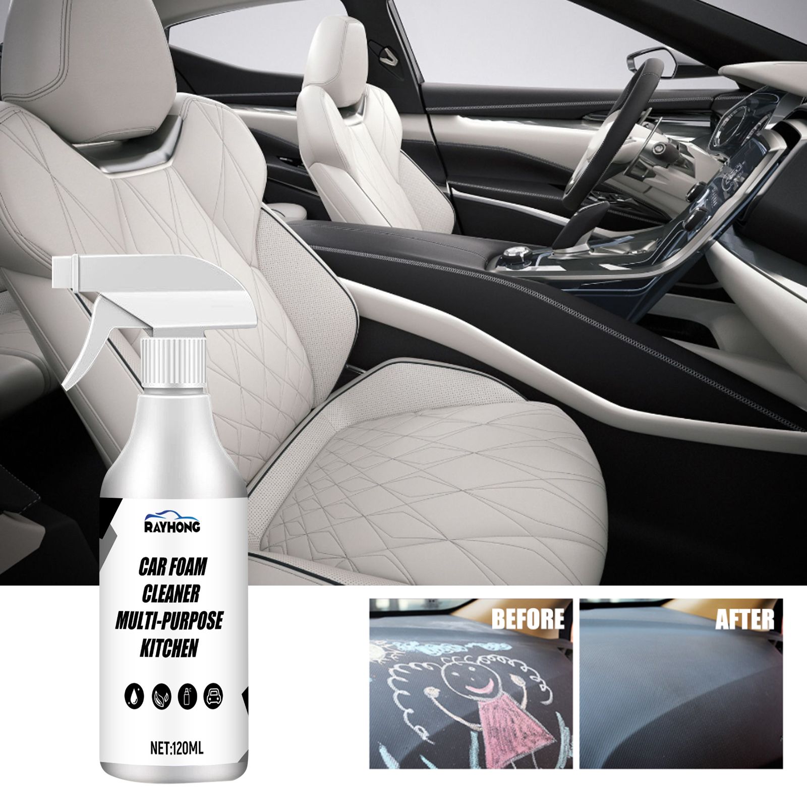 Car Multi-purpose Foam Cleaner，Refurbished Car Seats, Car Upholstery Cleaning, Stain Removal Refurbishing Cleaner