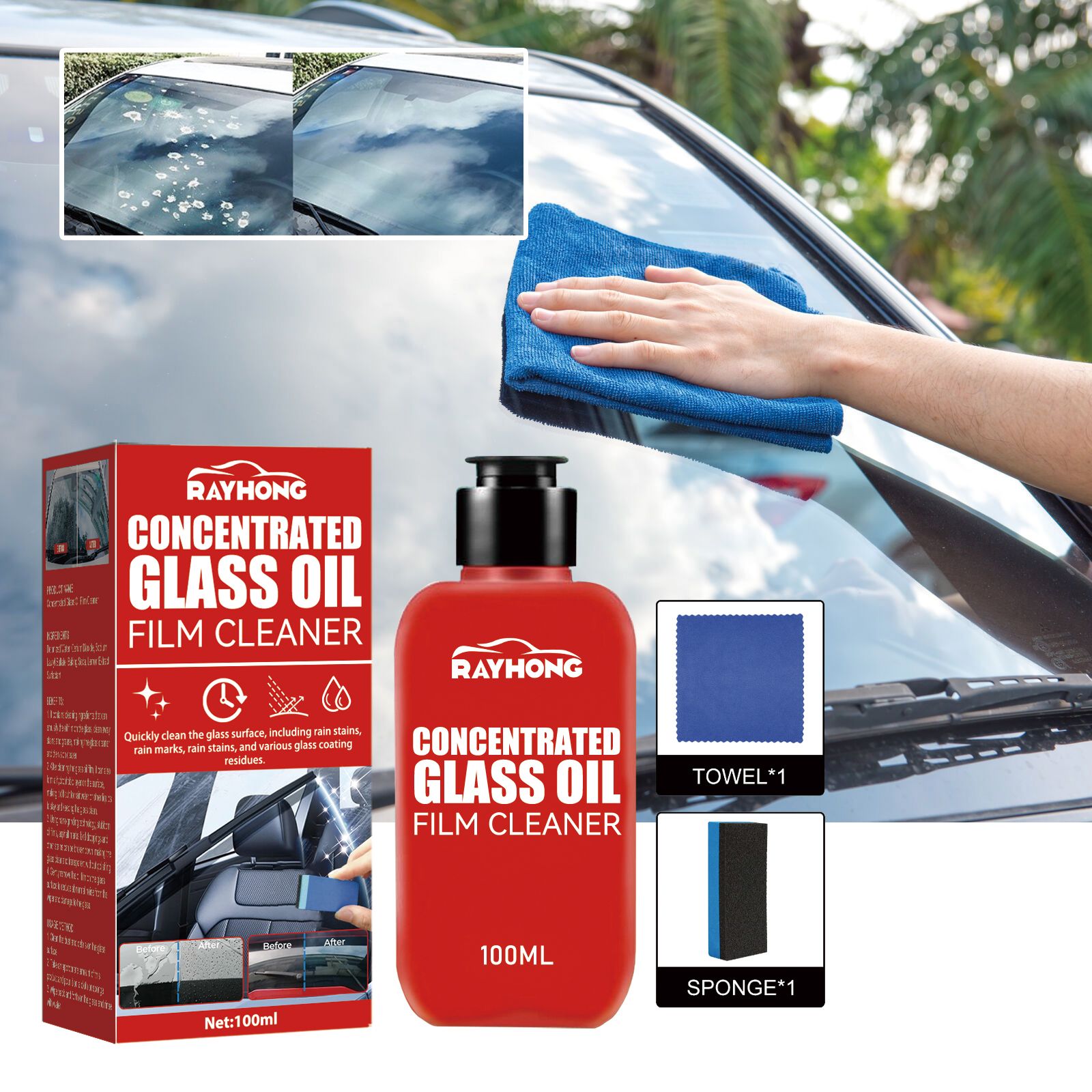 Car Concentrated Glass Oil Film Cleaner，Automobile Windscreen Oil Film Cleaner ,  Vehicle Windscreen Degreasing And Demisting