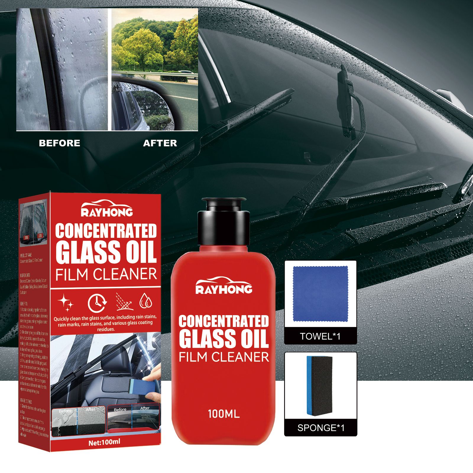 Car Concentrated Glass Oil Film Cleaner，Automobile Windscreen Oil Film Cleaner ,  Vehicle Windscreen Degreasing And Demisting