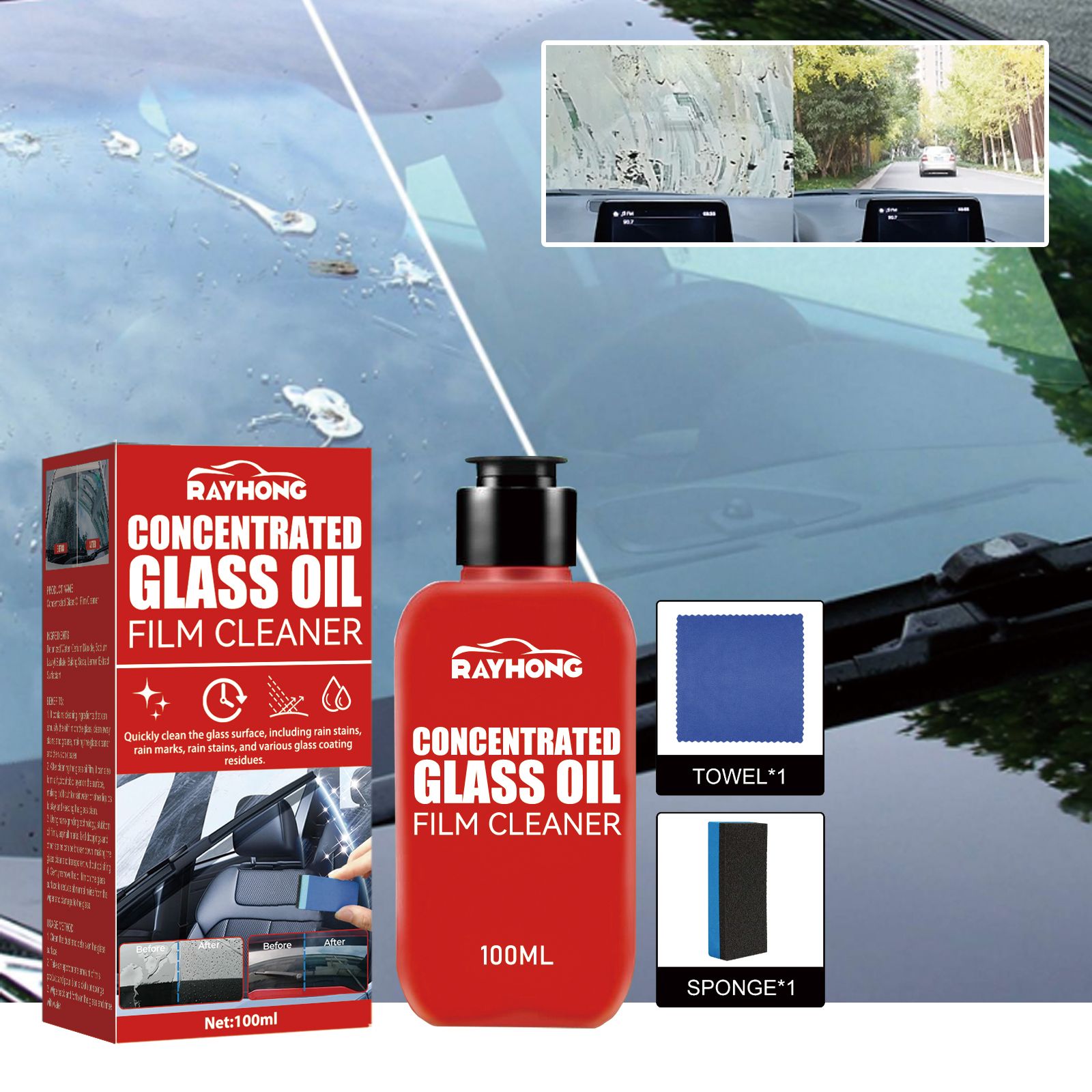 Car Concentrated Glass Oil Film Cleaner，Automobile Windscreen Oil Film Cleaner ,  Vehicle Windscreen Degreasing And Demisting