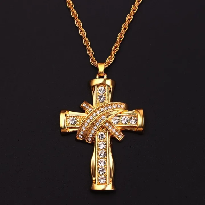 Men's Cross Necklace High Imitation Diamond Pendant Fashion Gold And Silver Jewellery Pendant Youth Fashion Jewelry Christian Faith Jewellery