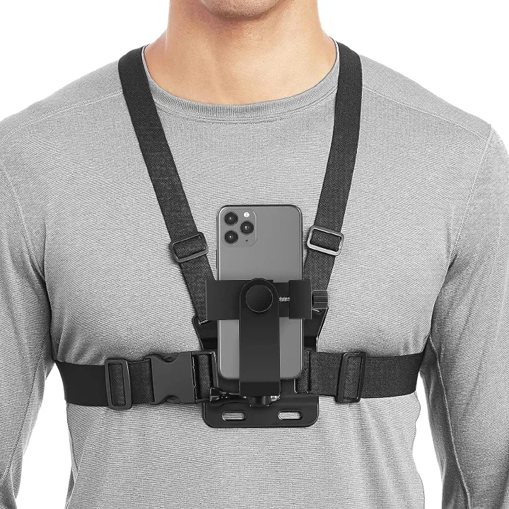 Mobile Phone Holder Adjustable Chest Strap 120°Adjustable Phone Clip Holder Cell Phone Fixation Bracket Sport Camera Holder Mount Harness Strap Video Vlog Lift Adjustable Mobile Phone Holder