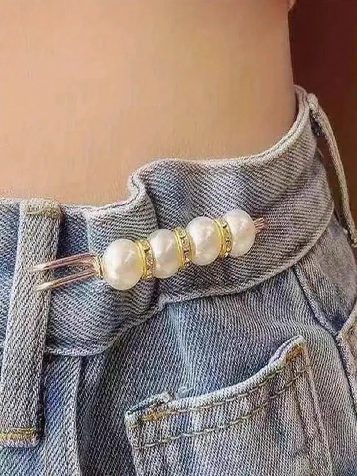 4PCS Multi-purpose Multi-function Imitating Pearl Pin Jewelry, Waist Reduction,pearl Brooch Fixed Girth,decorating Various Clothes/trousers/shirt/dress/sweater/shawl/pant /scarves/jackets/hats/handbag
