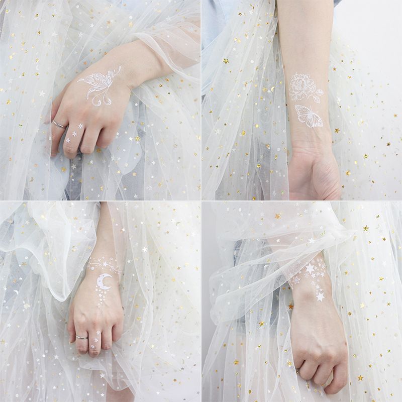 5PCS Fantasy White Tattoo Stickers Beauty Makeup Temporary Stickers Blessing Pattern Attraction Charming Waterproof fashions fashionable TK ins popular Young Students Women Girls Lady Beauty Makeup