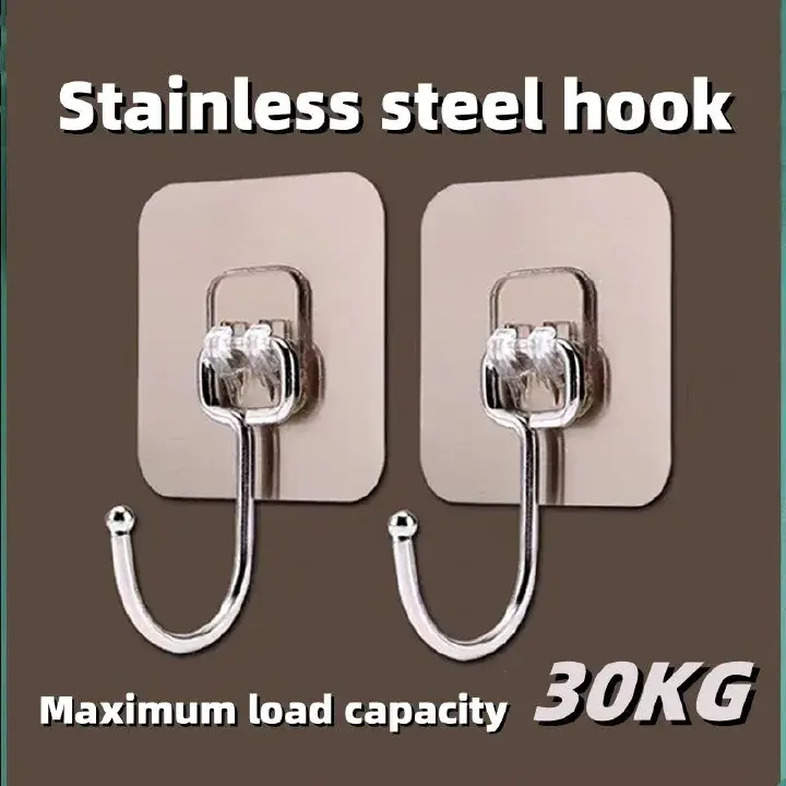 10pcs Large Ultra-strong Hook Set Load-bearing Hook Hanger Stainless Steel Solid Hook Bathroom Rust-proof Removable Wider Thicker Hooks Strong Self Adhesive Hooks Waterproof Hook Kitchen Hook