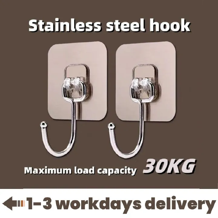 10pcs Large Ultra-strong Hook Set Load-bearing Hook Hanger Stainless Steel Solid Hook Bathroom Rust-proof Removable Wider Thicker Hooks Strong Self Adhesive Hooks Waterproof Hook Kitchen Hook
