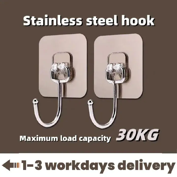 10pcs Large Ultra-strong Hook Set Load-bearing Hook Hanger Stainless Steel Solid Hook Bathroom Rust-proof Removable Wider Thicker Hooks Strong Self Adhesive Hooks Waterproof Hook Kitchen Hook