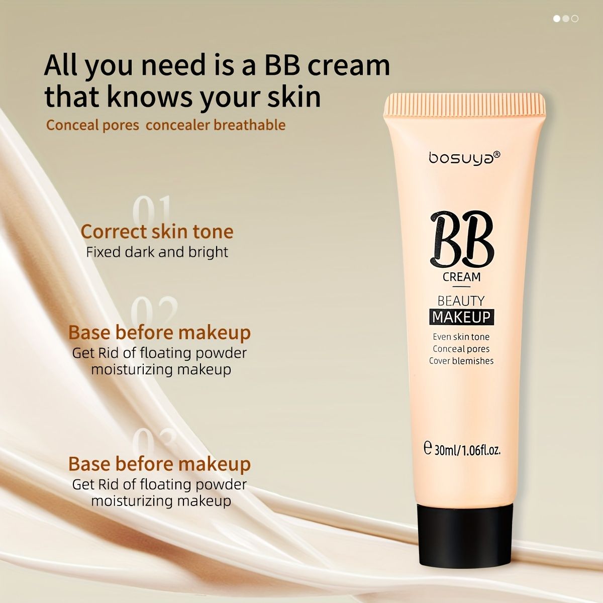 24H Full Coverage BB Cream Natural Makeup Effect Sweat Moisturizing Liquid Foundation Lightweight Matte Sensitive Skin Dry Skin Oily Skin Long Lasting Hydrating Clean Beauty Foundation Lock Makeup