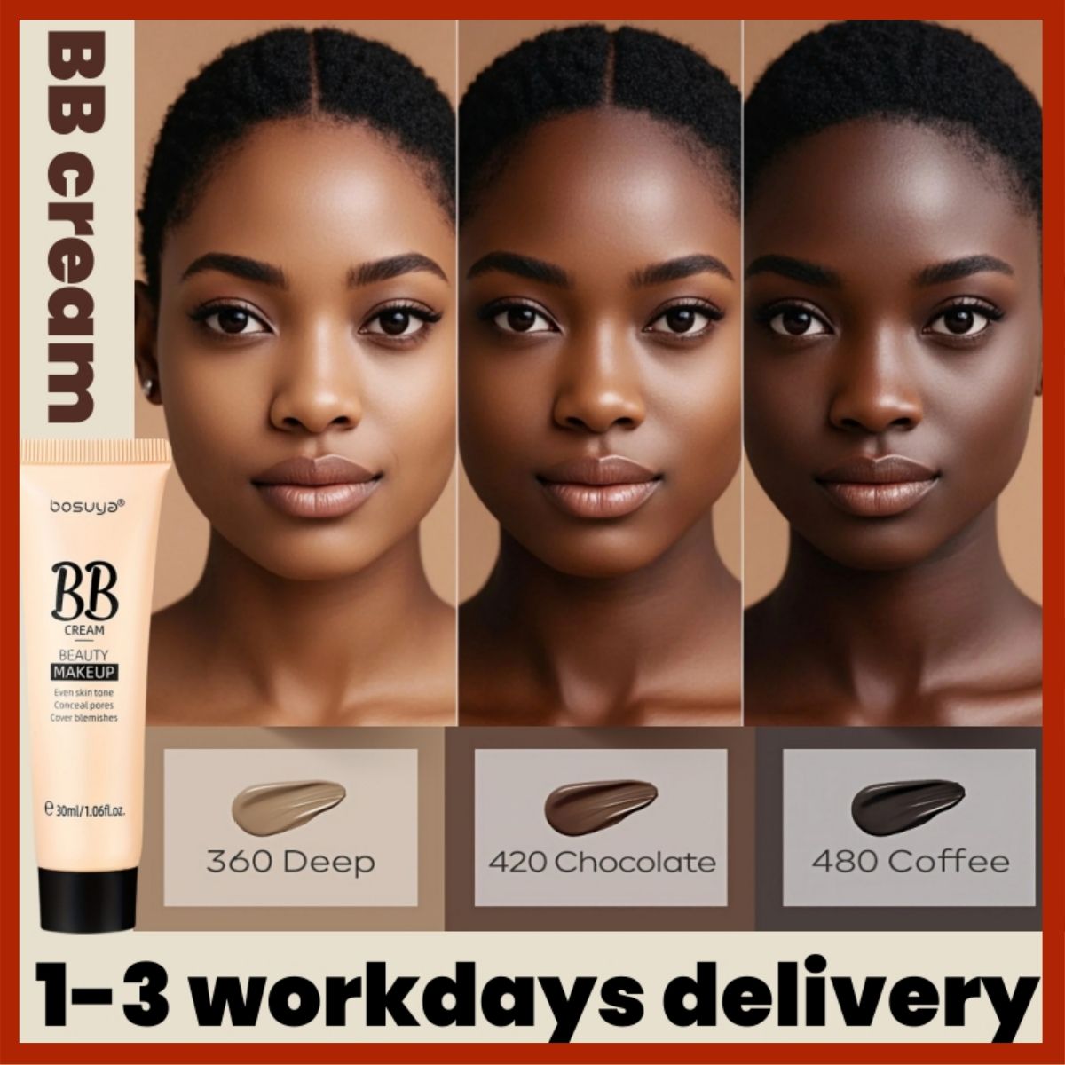 24H Full Coverage BB Cream Natural Makeup Effect Sweat Moisturizing Liquid Foundation Lightweight Matte Sensitive Skin Dry Skin Oily Skin Long Lasting Hydrating Clean Beauty Foundation Lock Makeup