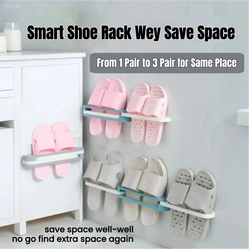 3-in-1 Foldable Slipper Rack Wall  Durable Plastic Slipper Holder Adhesive Backing Slipper Organizer Folding Bathroom Shoe Rack Home Hanging Shoe Rack Space Saving Storage No Drill Punch-free