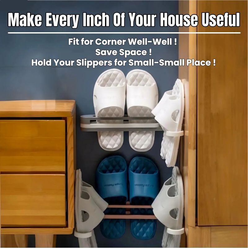 3-in-1 Foldable Slipper Rack Wall  Durable Plastic Slipper Holder Adhesive Backing Slipper Organizer Folding Bathroom Shoe Rack Home Hanging Shoe Rack Space Saving Storage No Drill Punch-free