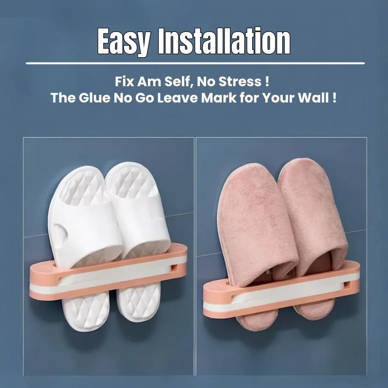 3-in-1 Foldable Slipper Rack Wall  Durable Plastic Slipper Holder Adhesive Backing Slipper Organizer Folding Bathroom Shoe Rack Home Hanging Shoe Rack Space Saving Storage No Drill Punch-free