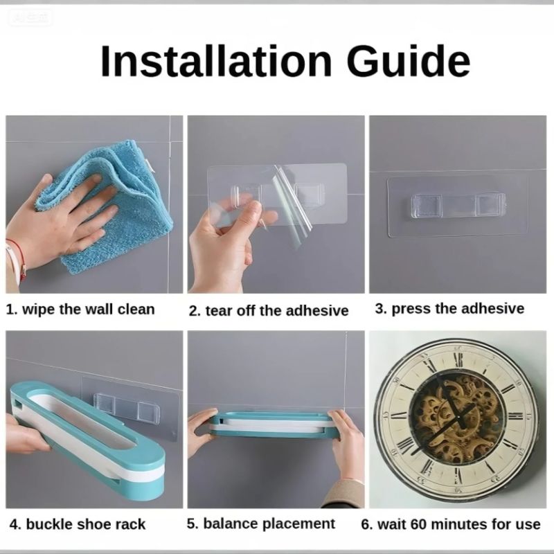 3-in-1 Foldable Slipper Rack Wall  Durable Plastic Slipper Holder Adhesive Backing Slipper Organizer Folding Bathroom Shoe Rack Home Hanging Shoe Rack Space Saving Storage No Drill Punch-free