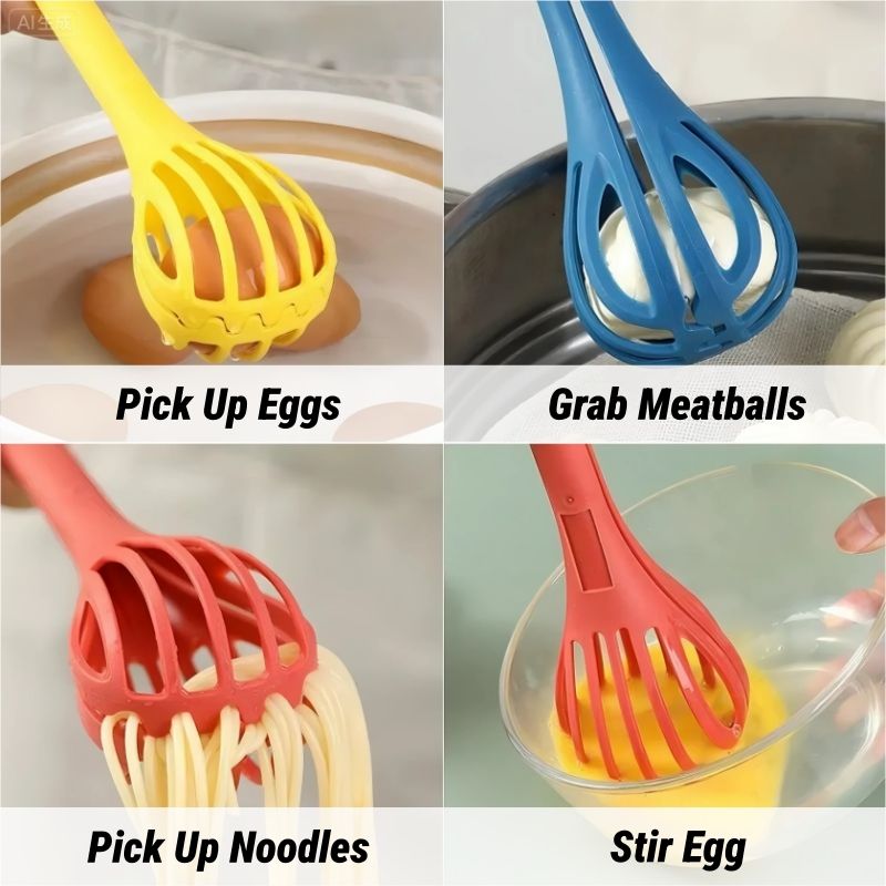 Multifunction Tongs Whisk Kitchenware Set Soft Silicone Cooking Spoon Drain Spoon Mashed Potato Grinder Noodle Scoop Egg Beater Churns Egg White And Yolk Separation Food Clip cook
