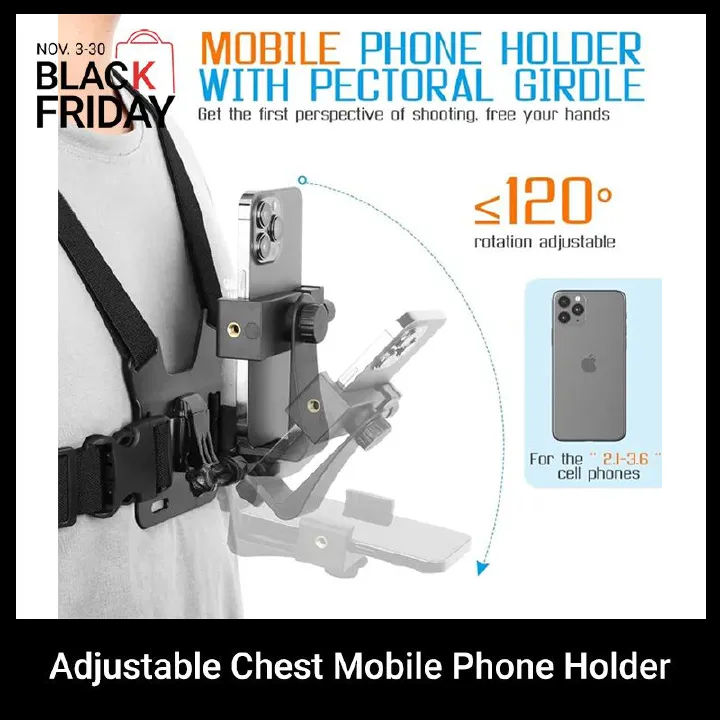 Mobile Phone Holder Adjustable Chest Strap 120°Adjustable Phone Clip Holder Cell Phone Fixation Bracket Sport Camera Holder Mount Harness Strap Video Vlog Lift Adjustable Mobile Phone Holder