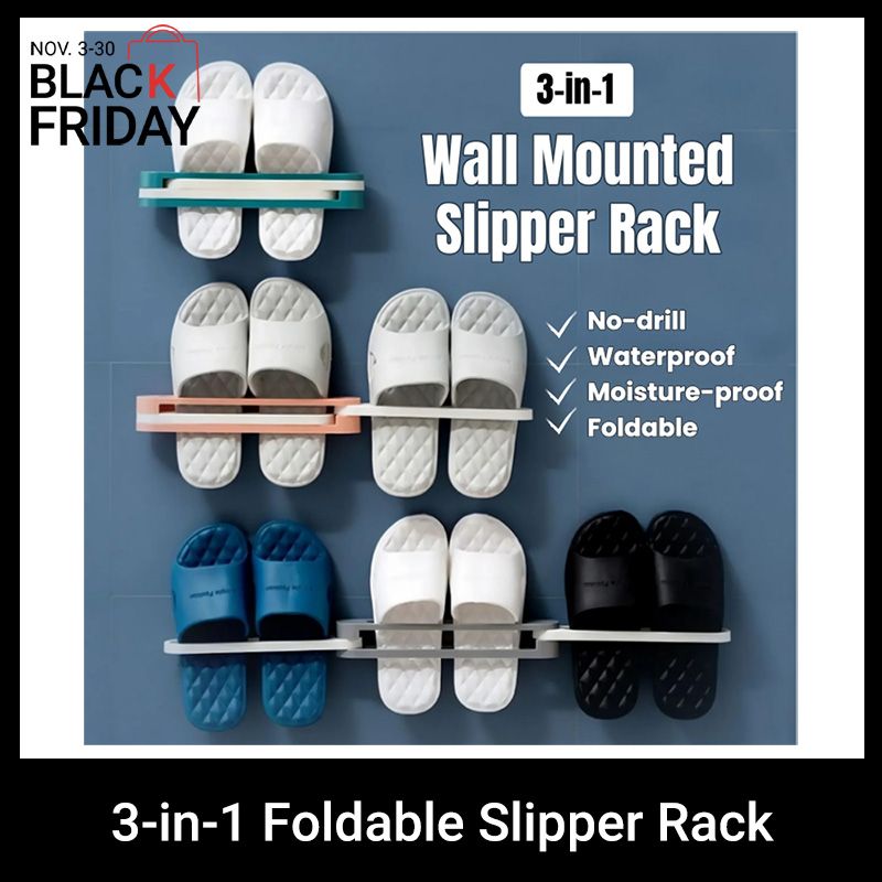 3-in-1 Foldable Slipper Rack Wall  Durable Plastic Slipper Holder Adhesive Backing Slipper Organizer Folding Bathroom Shoe Rack Home Hanging Shoe Rack Space Saving Storage No Drill Punch-free