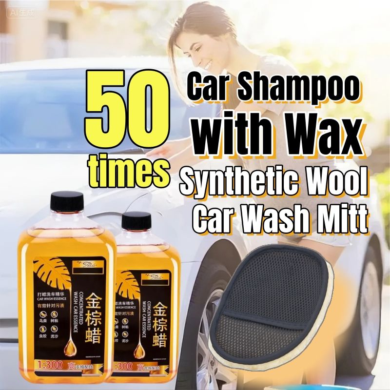 (Free gift 1pc gloves) 50 times Concentrate Car Shampoo with Wax Wash Wax Car Wash All-in-One Auto  Wash Quick Shine Car Shine Gloss Protect Hydrophobic Foaming Vehicle Wash Automobile Wash Car Care