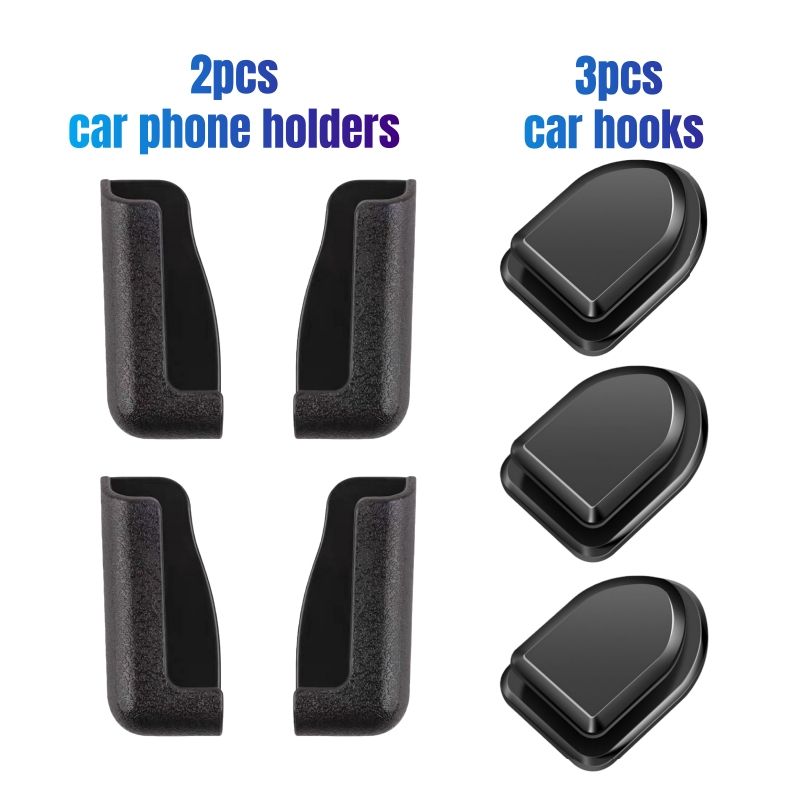 5-piece set of car console organizer 2 phone holders 3 car hooks