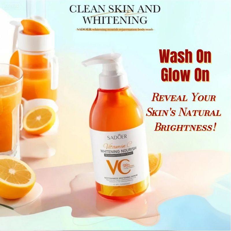 (4pcs free gift) SADOER Whitening Body Wash vitamin C NOURISH REJUVENATION Amino Acid Clean gently Nourishing skin Moisturizing Fragrance Shower Gel remove dirt Remove mites 520ml