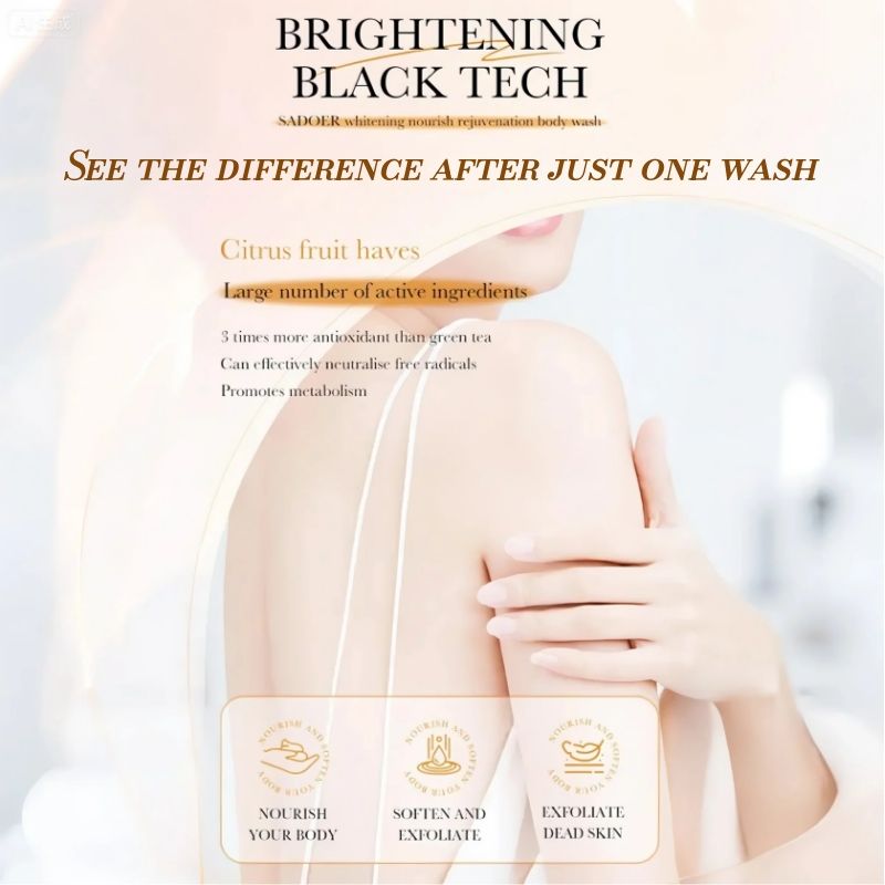 (4pcs free gift) SADOER Whitening Body Wash vitamin C NOURISH REJUVENATION Amino Acid Clean gently Nourishing skin Moisturizing Fragrance Shower Gel remove dirt Remove mites 520ml