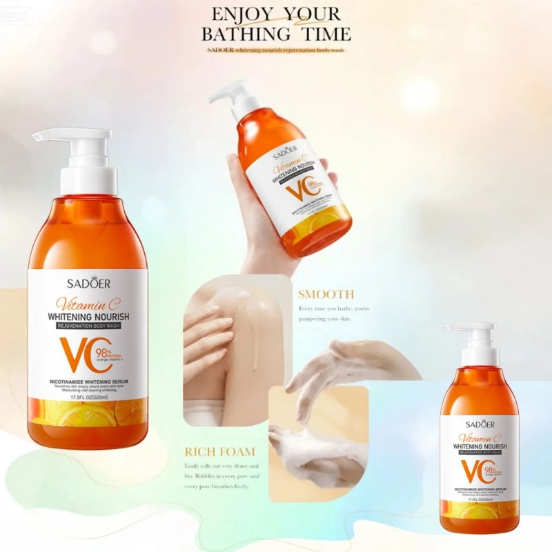 (4pcs free gift) SADOER Whitening Body Wash vitamin C NOURISH REJUVENATION Amino Acid Clean gently Nourishing skin Moisturizing Fragrance Shower Gel remove dirt Remove mites 520ml