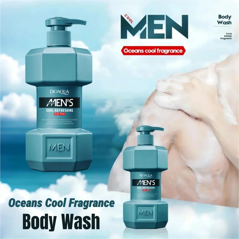 (4pcs free gift) SADOER 500ml Men's Body Wash OCEAN COOL Amino Acid Clean gently Nourishing skin Moisturizing Fragrance Shower Gel remove dirt Remove mites