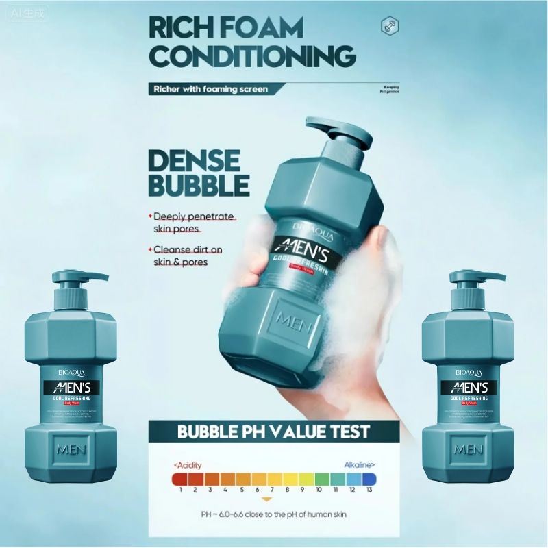 (4pcs free gift) SADOER 500ml Men's Body Wash OCEAN COOL Amino Acid Clean gently Nourishing skin Moisturizing Fragrance Shower Gel remove dirt Remove mites