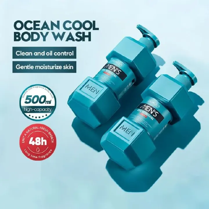 (4pcs free gift) SADOER 500ml Men's Body Wash OCEAN COOL Amino Acid Clean gently Nourishing skin Moisturizing Fragrance Shower Gel remove dirt Remove mites