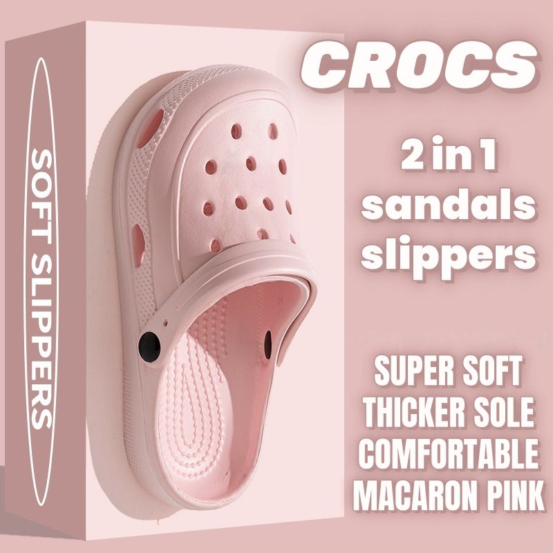 Crocs 2-in-1 Slipper & Sandal - Ultra-Soft Elasticity Light Hole Casual Shoes | Comfort | EVA Material Air Perforation | Double Anti-Slip & Elevated Sole | Macaroon Colors Work/Leisure Women's Shoes