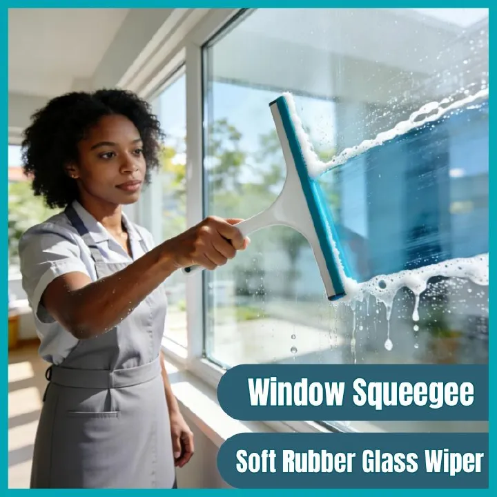 Professional Window Squeegee Extra Wide Rubber Blade Glass Wiper Glass Squeegee Shower Squeegee Window Cleaner Streak-Free Cleaning Glass Mirrors Long Handle High Windows Tiles