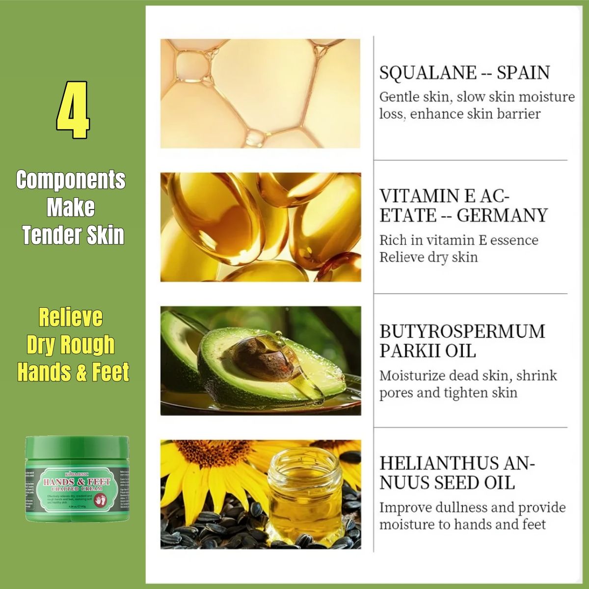 KORMESIC Hands & Feet Chapped Cream Repair Cracked Heels Dry Cracked Feet Rescue Foot Cracks Split Heels Hard Skin & Cracks Heel Fissures Plantar Rhagades Painless Deep Skin Fissures Moisturizer 140g
