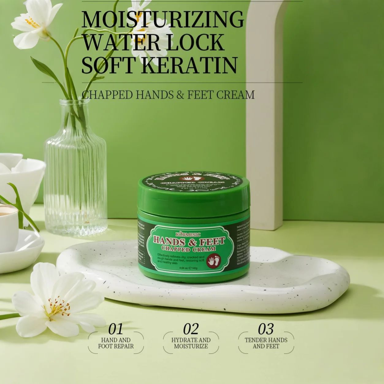 KORMESIC Hands & Feet Chapped Cream Repair Cracked Heels Dry Cracked Feet Rescue Foot Cracks Split Heels Hard Skin & Cracks Heel Fissures Plantar Rhagades Painless Deep Skin Fissures Moisturizer 140g