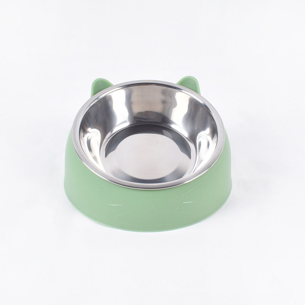 Stainless steel dog bowl cat bowl to protect the cervical spine oblique mouth cat eating and drinking dog food bowl pet supplies