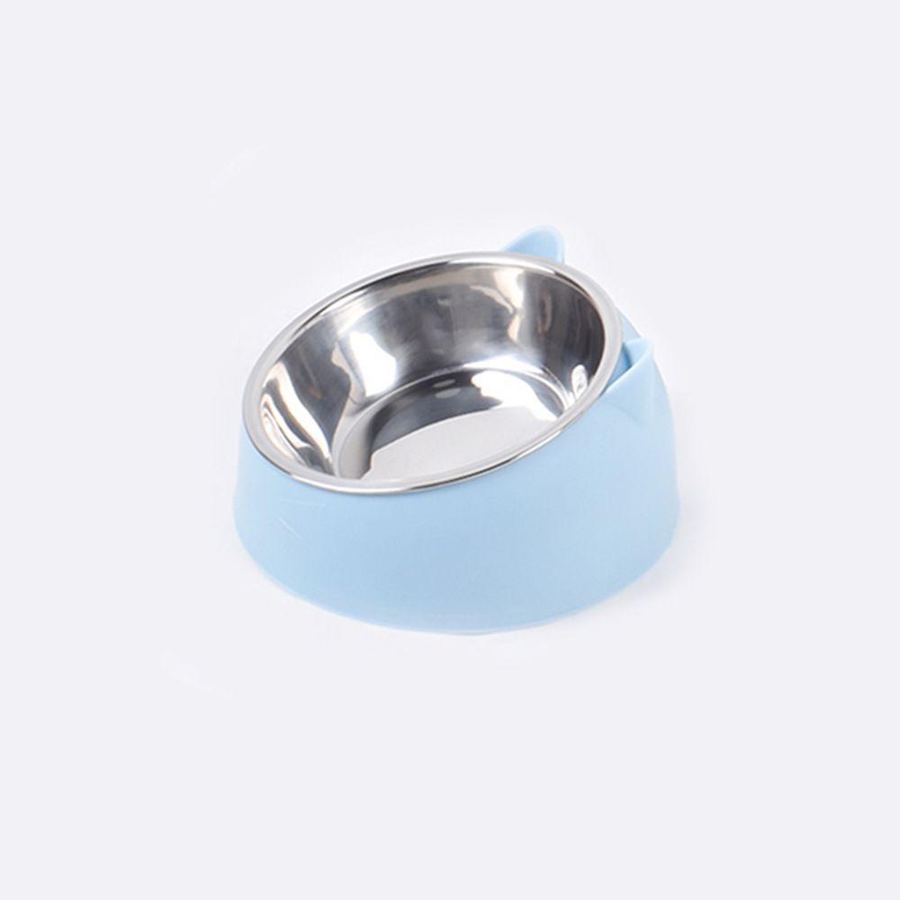 Stainless steel dog bowl cat bowl to protect the cervical spine oblique mouth cat eating and drinking dog food bowl pet supplies