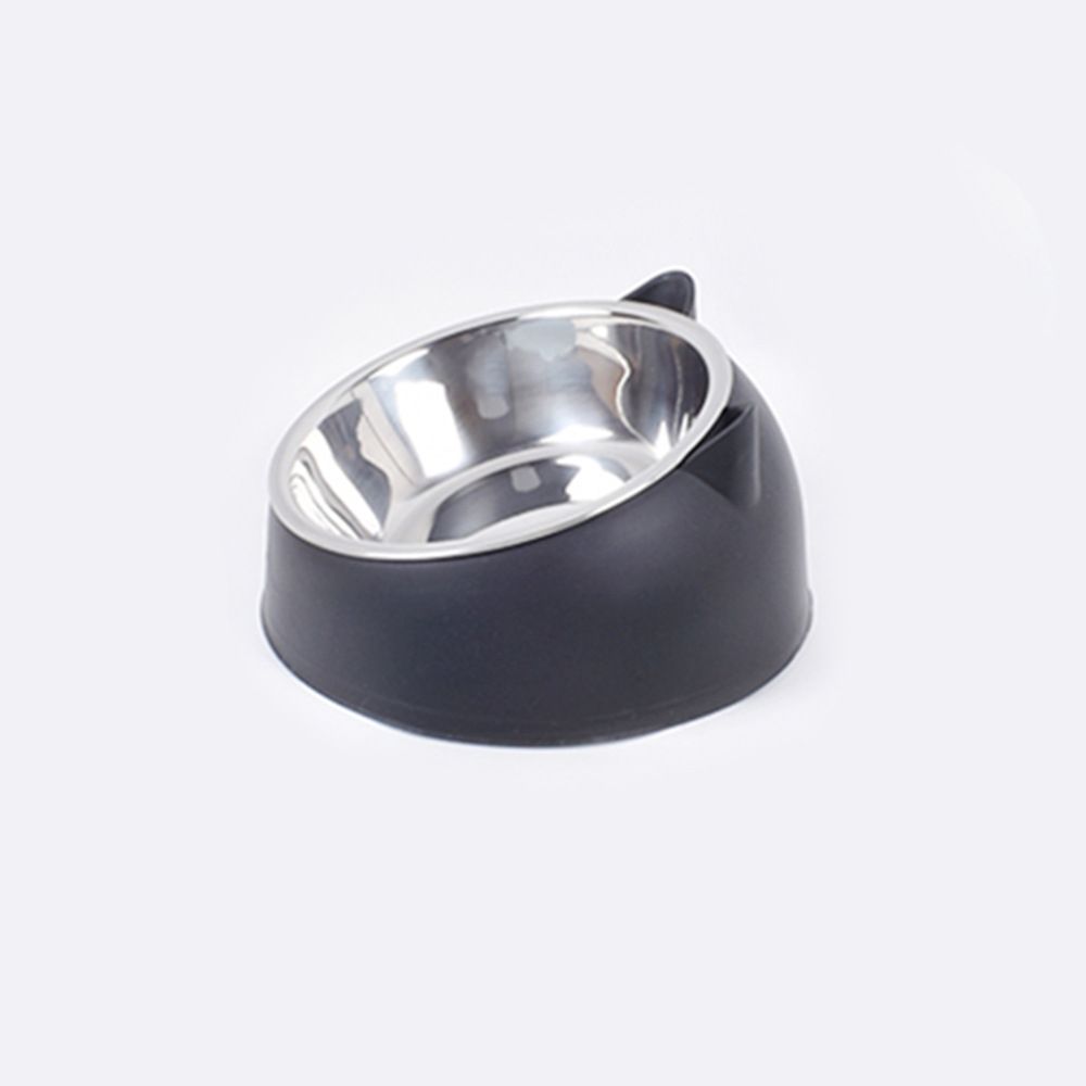 Stainless steel dog bowl cat bowl to protect the cervical spine oblique mouth cat eating and drinking dog food bowl pet supplies