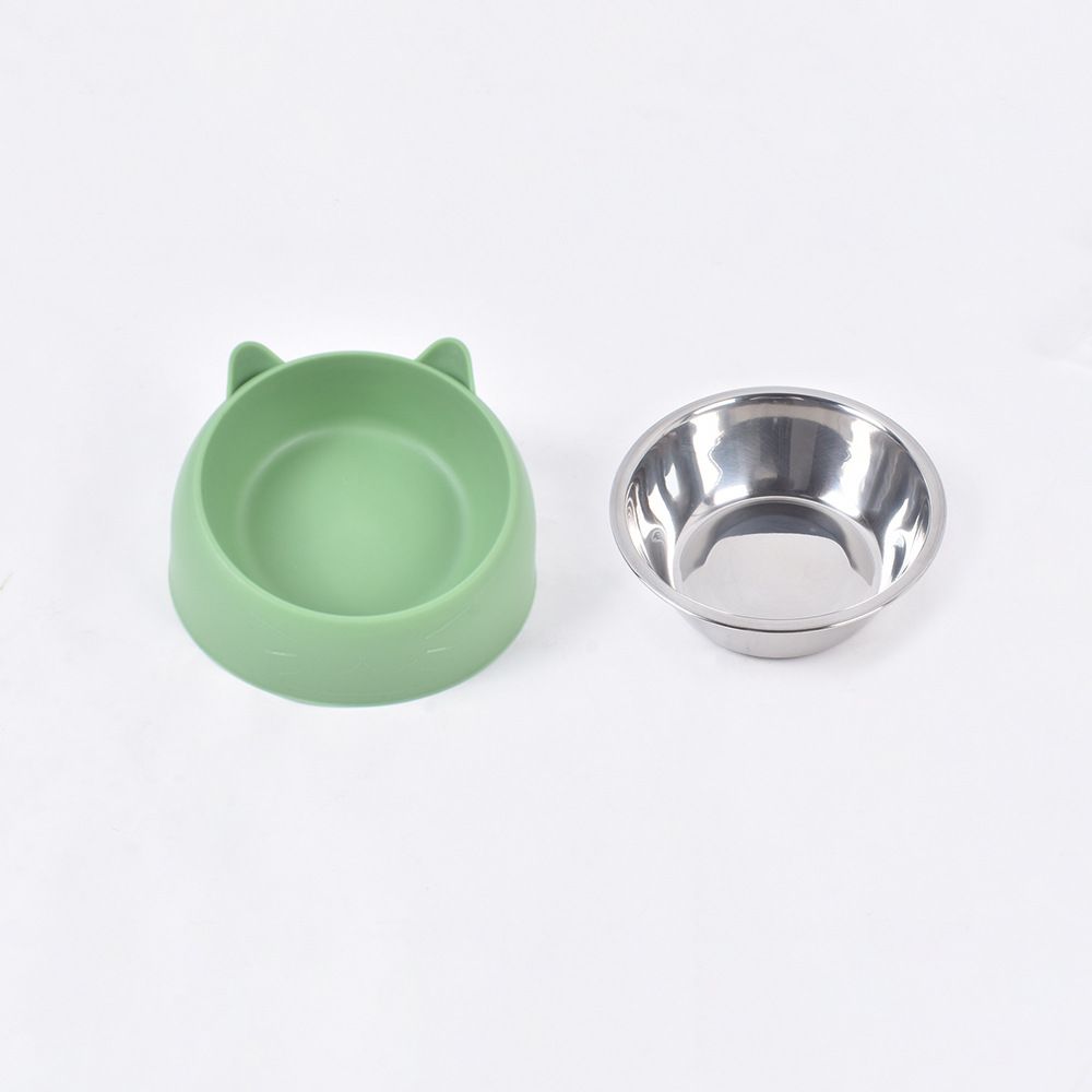 Stainless steel dog bowl cat bowl to protect the cervical spine oblique mouth cat eating and drinking dog food bowl pet supplies