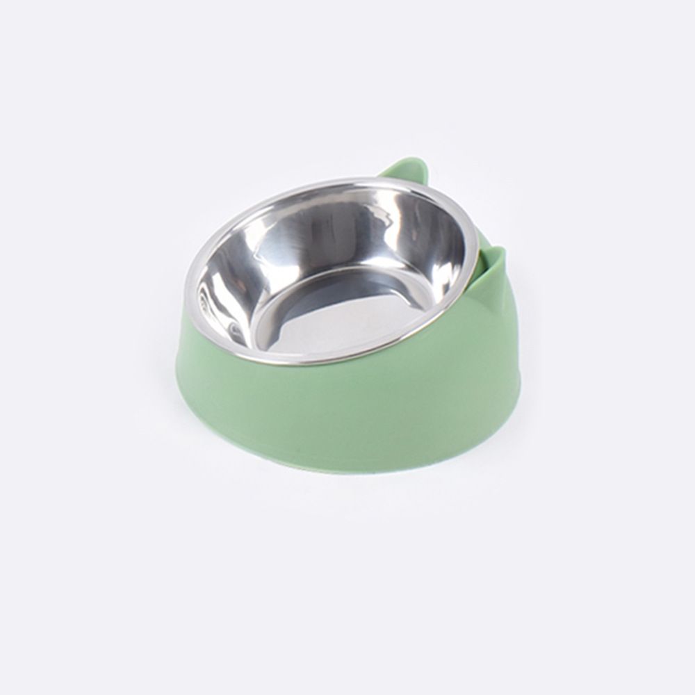 Stainless steel dog bowl cat bowl to protect the cervical spine oblique mouth cat eating and drinking dog food bowl pet supplies