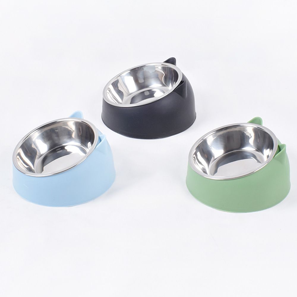 Stainless steel dog bowl cat bowl to protect the cervical spine oblique mouth cat eating and drinking dog food bowl pet supplies