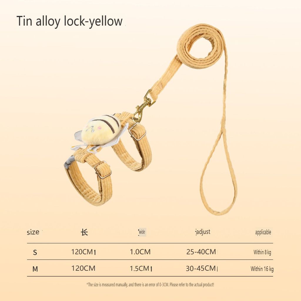 Cat rope leather Tao I-shaped leash small bee corduroy pet anti-break off chest strap walking cat leash