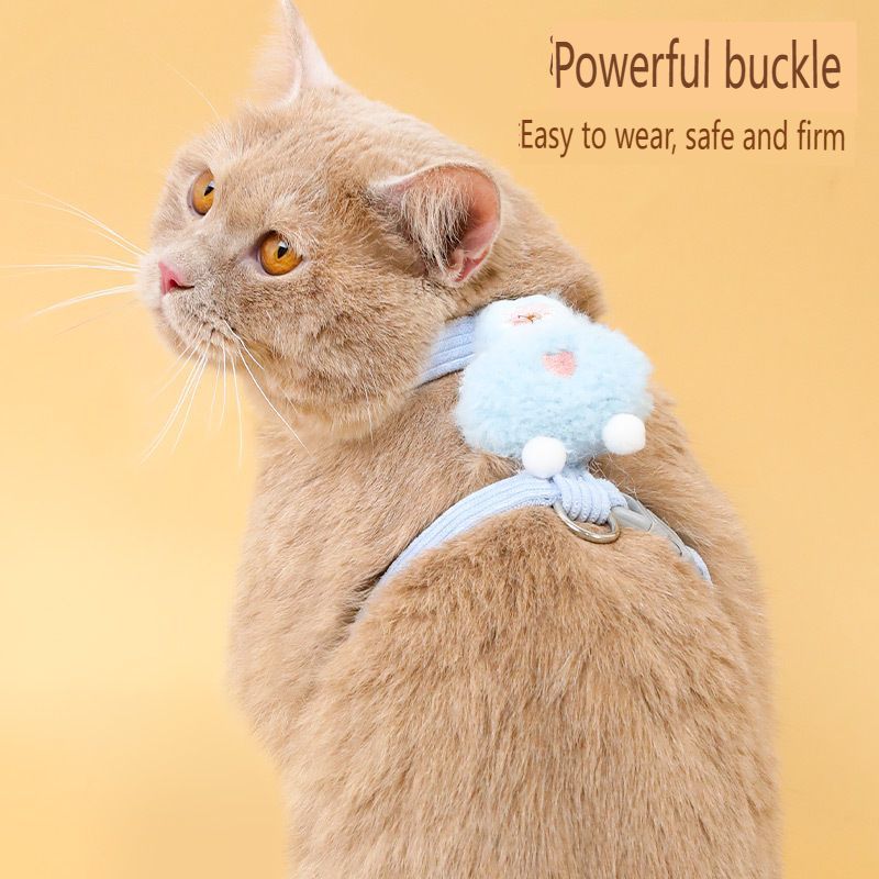 Cat rope leather Tao I-shaped leash small bee corduroy pet anti-break off chest strap walking cat leash