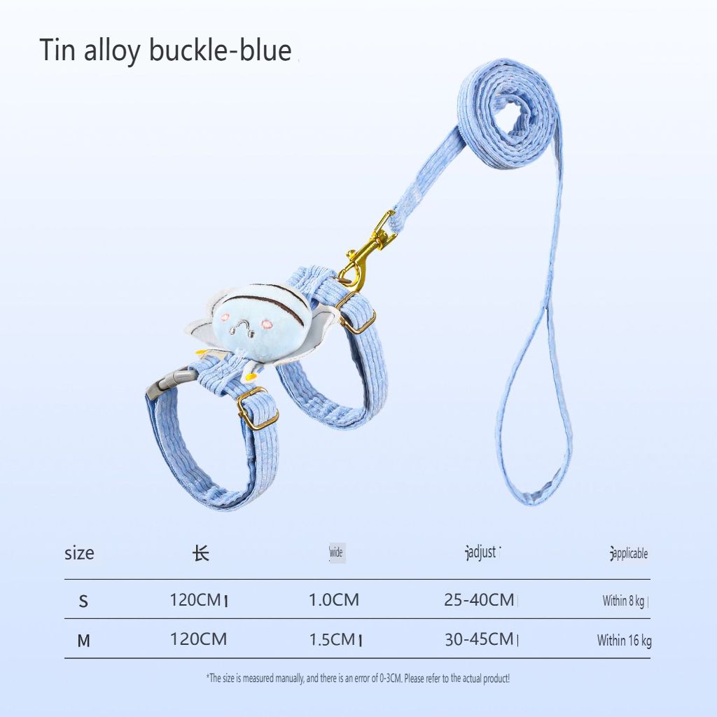 Cat rope leather Tao I-shaped leash small bee corduroy pet anti-break off chest strap walking cat leash
