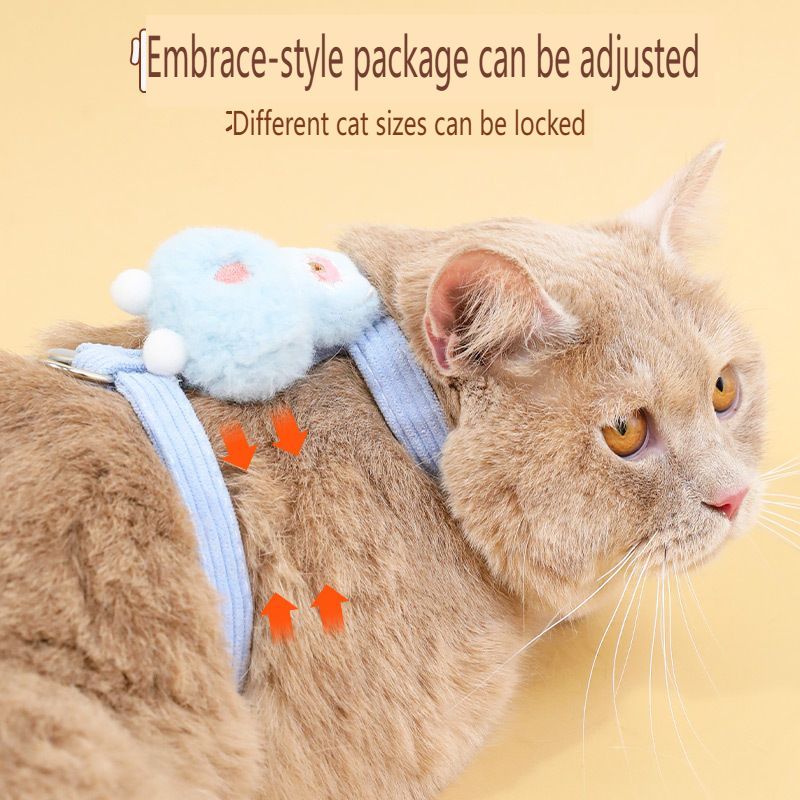 Cat rope leather Tao I-shaped leash small bee corduroy pet anti-break off chest strap walking cat leash
